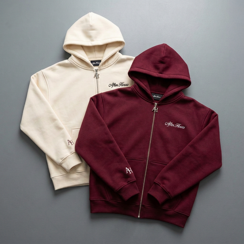 After Hours Signature Zip Hoodie in maroon and cream