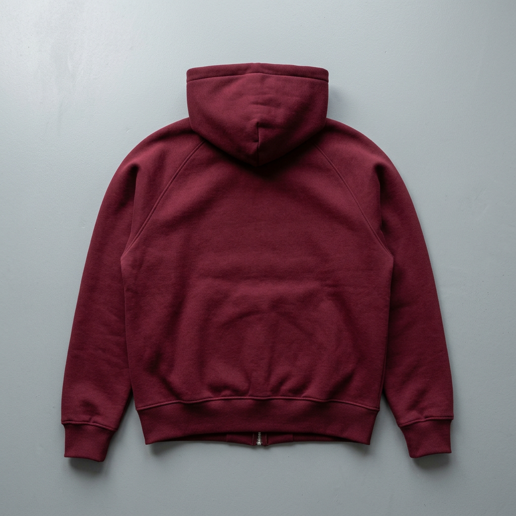 After Hours maroon hoodie back view, heavyweight 480 GSM fleece