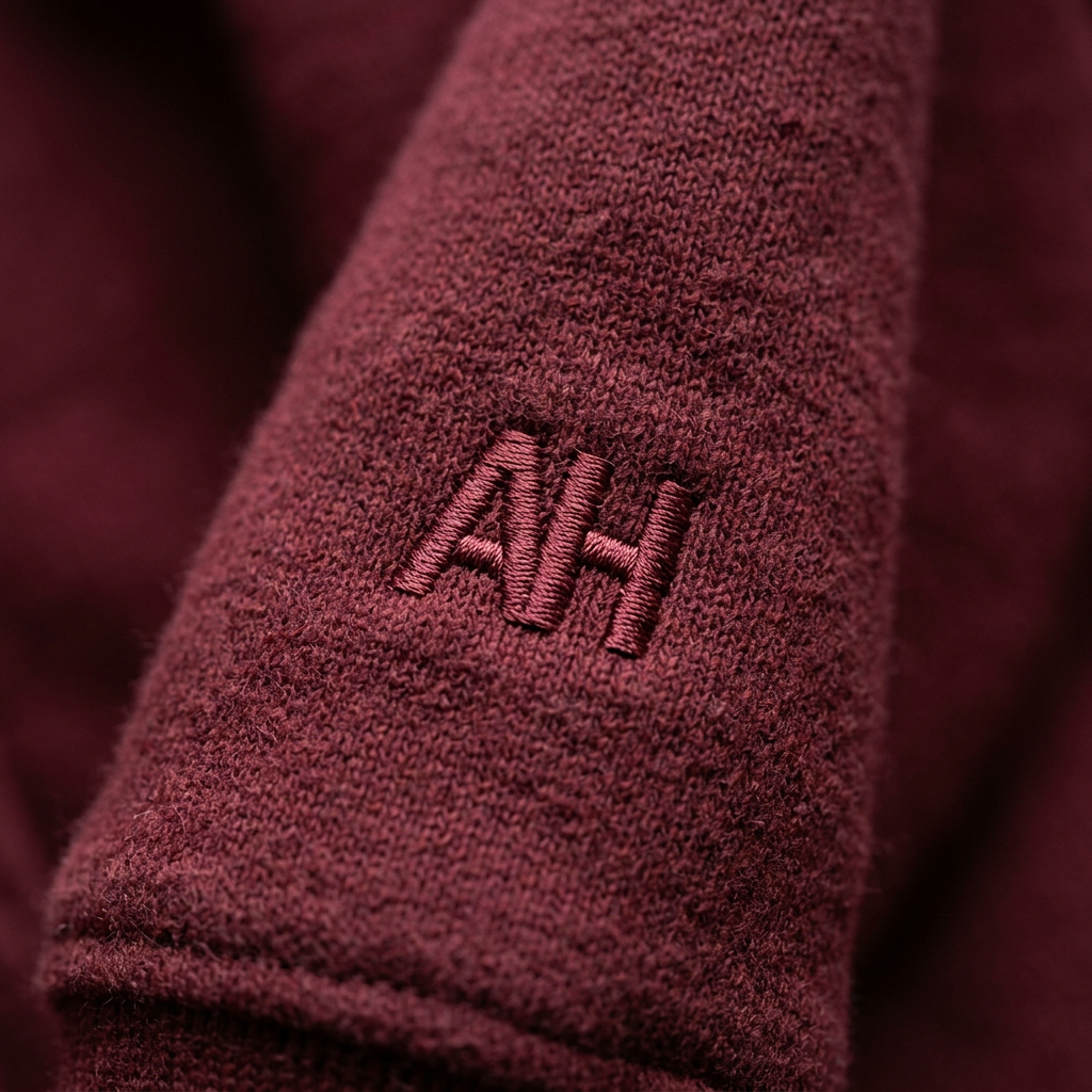 After Hours sleeve AH monogram embroidery close-up